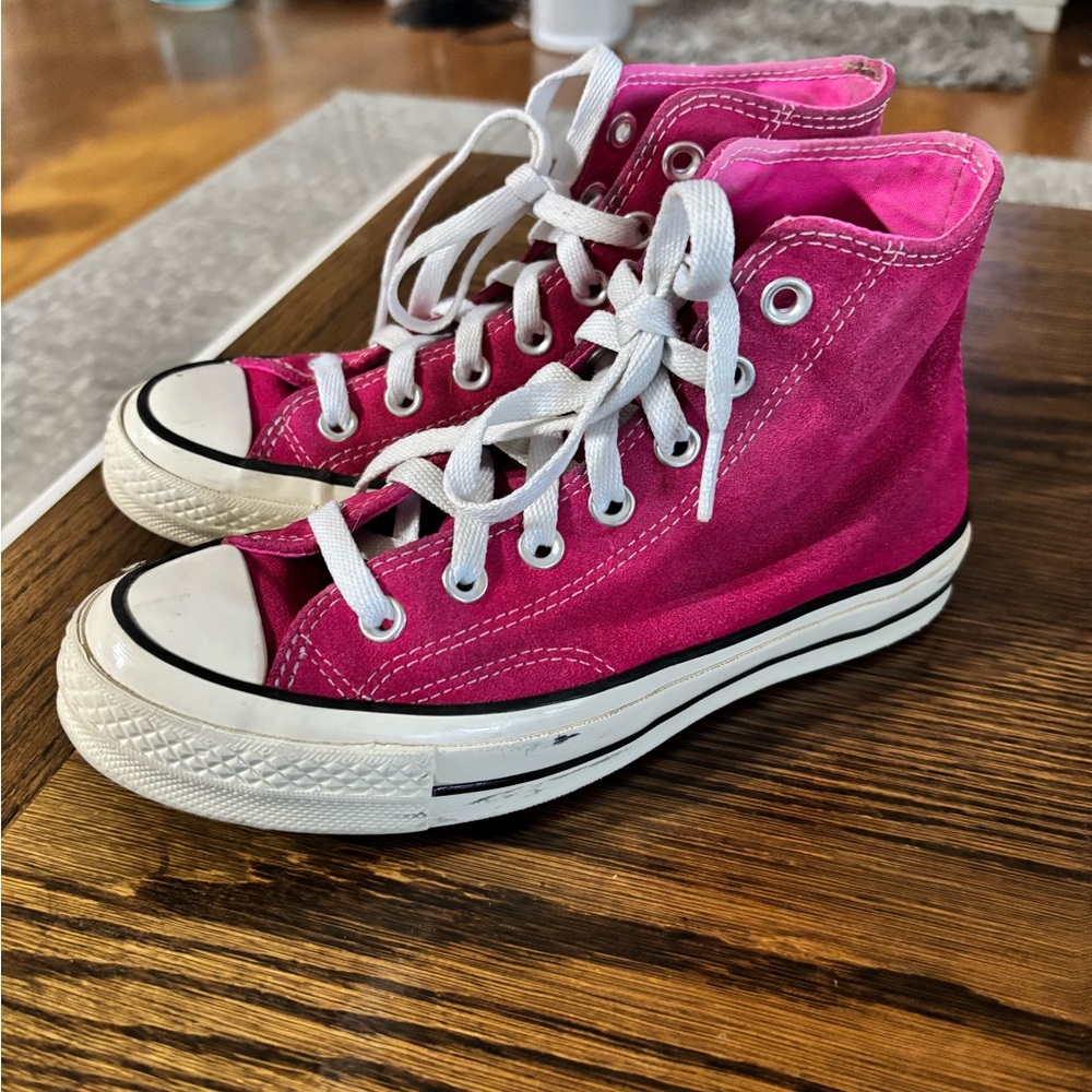 Converse shoes Chuck Taylor high top women’s size 5.5 hot pink suede - Picture 4 of 9